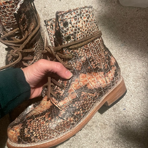Freebird by Steven Manchester Snakeskin Combat Boots - Brown and Blush - Picture 4 of 14